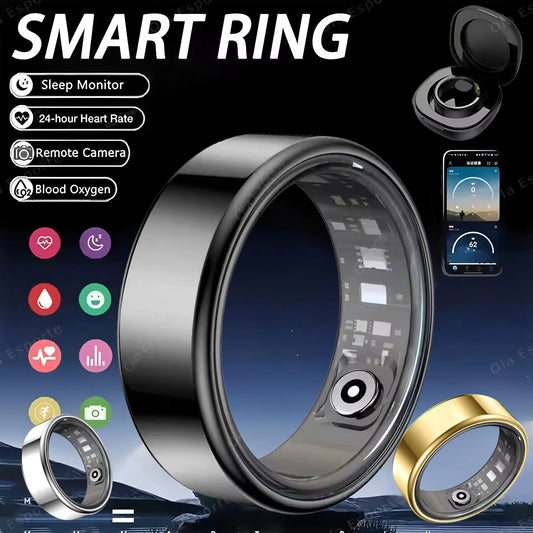 Anillo Inteligente con Base de Carga – Monitor de Salud, Sueño y Ritmo Cardíaco para Hombre y Mujer · Resistente al Agua IP68 y 5ATM · Modo Multideporte